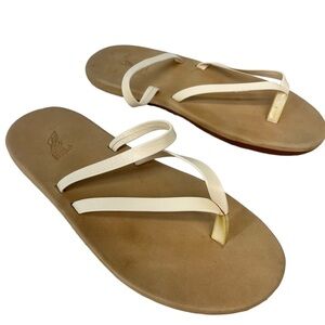 Ancient Greek Leather Comfort Sole Flip Flop Sandals Off White Women's Size 10